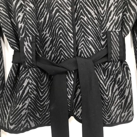 Sandro Sportswear Black Gray Animal Print Sash Waist Blazer Jacket - Picture 10 of 16